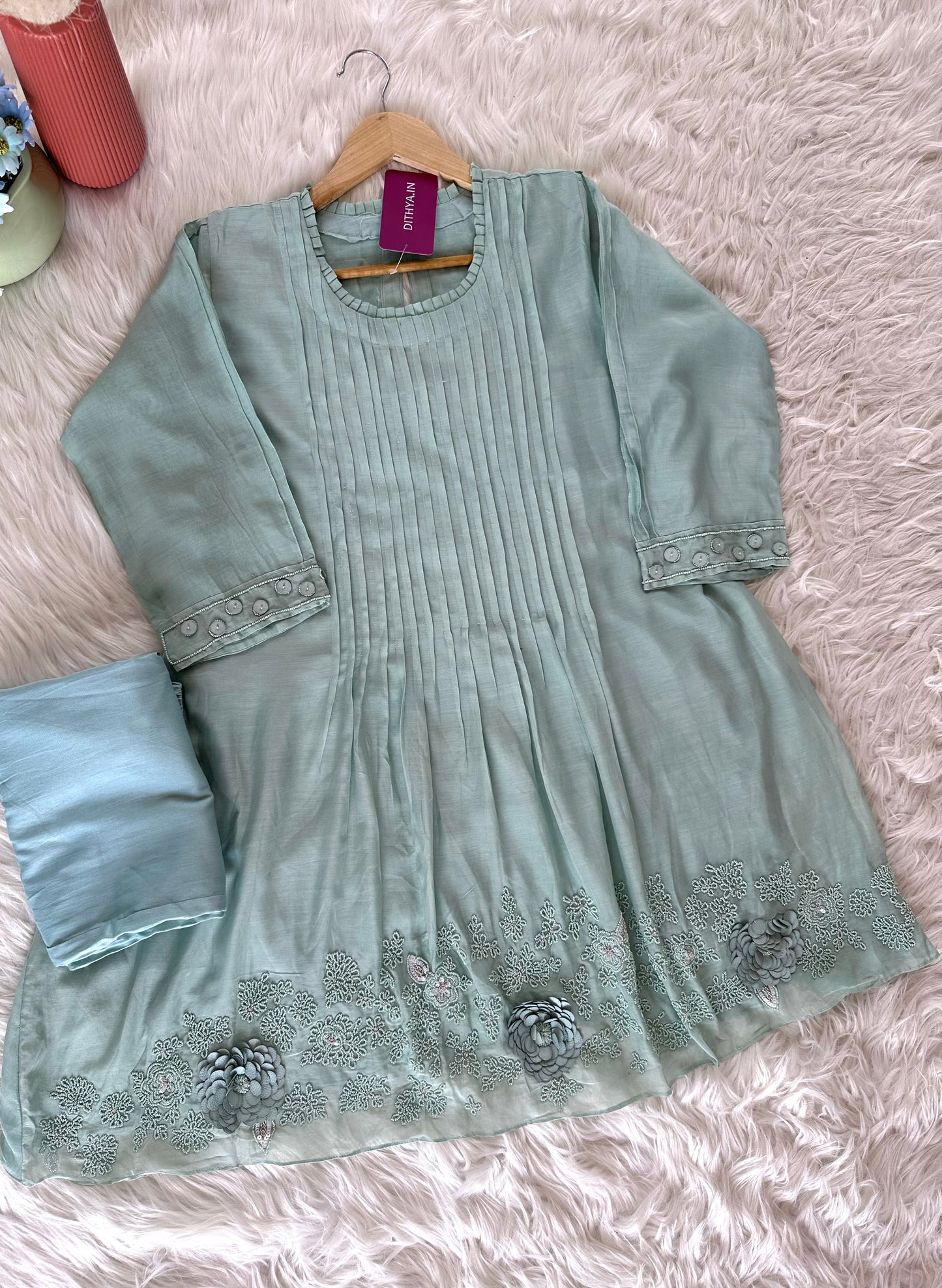 K073 - Mul Chanderi Handwork Coord set in 2 colours