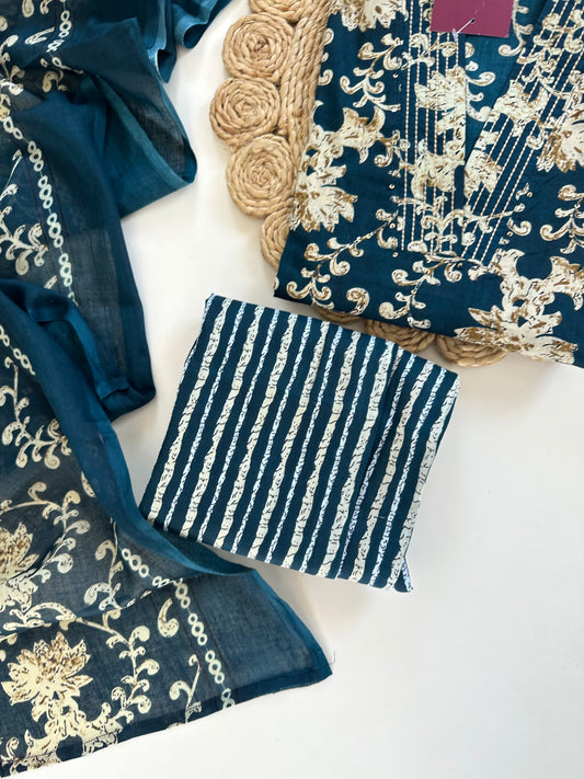 K396 - Bedruckte, gerade geschnittene Baumwoll-Kurti mit Hose