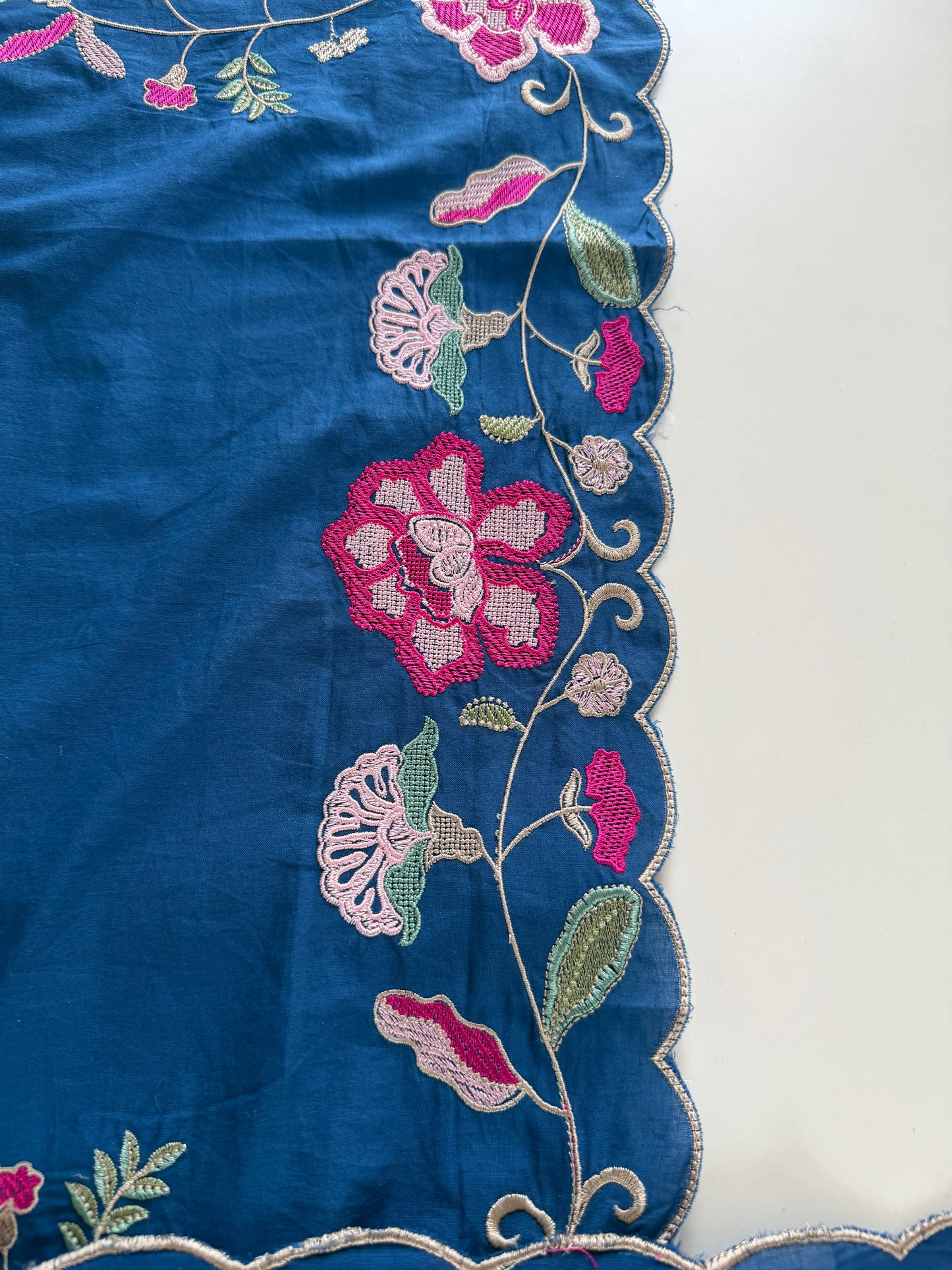 K679 - Mul cotton embroidered straight Kurti with pants and dupatta