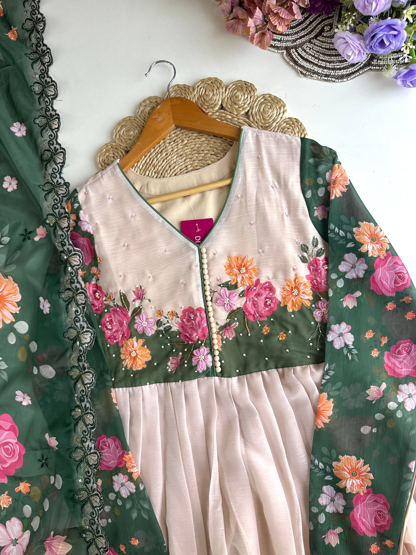 K288 - Georgette Floral Anarkali with pants and dupatta