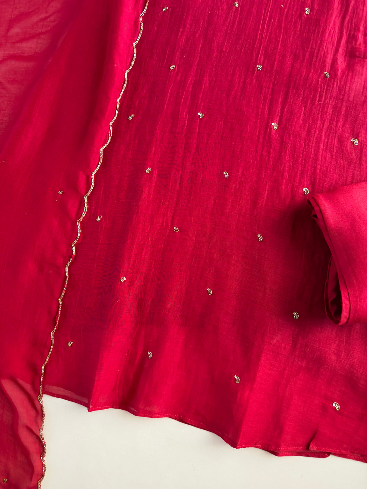 K075 - Pure Banarasi Mul chanderi handwork aline Kurti with pants and dupatta