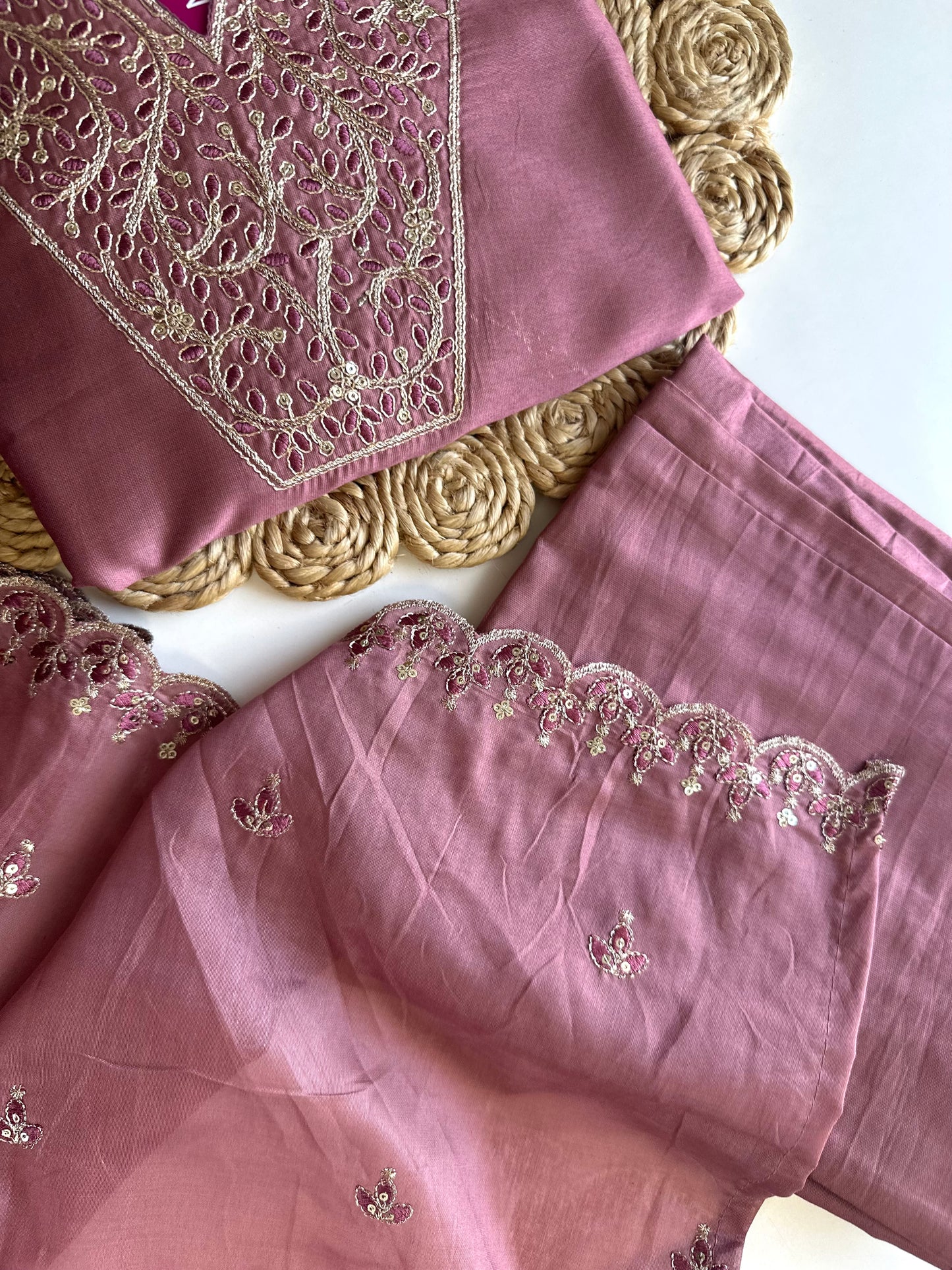 K457 - Roman silk zari work Aline Kurti with pants and dupatta in 2 colours