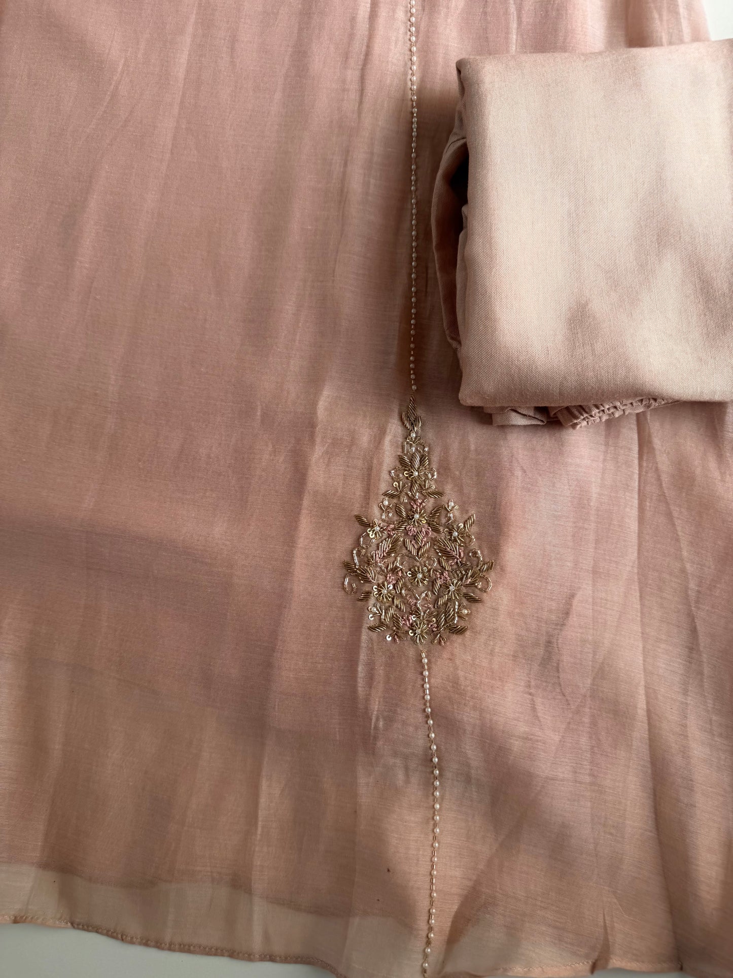 K131 - Mul chanderi handwork aline Kurti with pants and dupatta