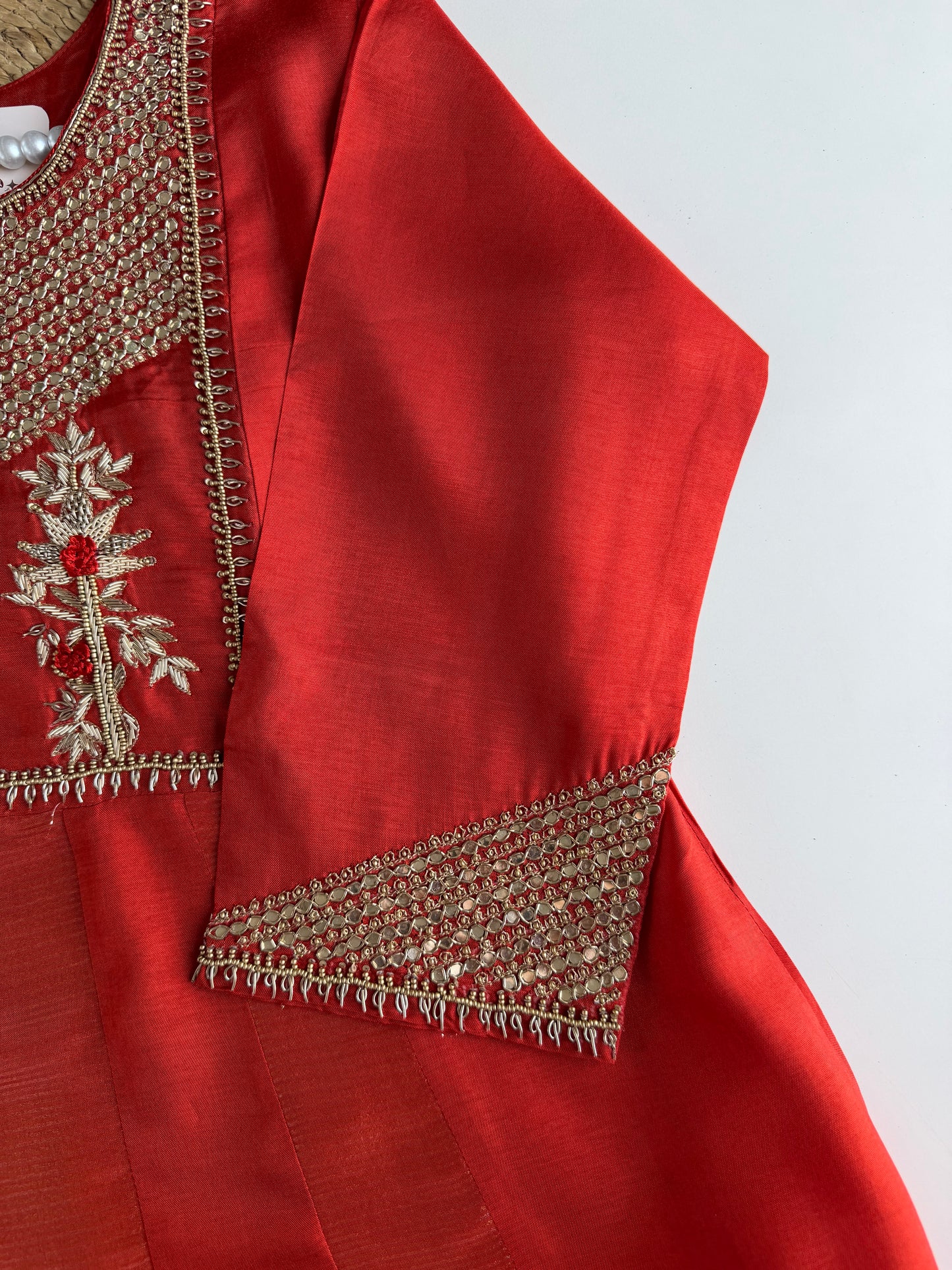 K086 - Russian silk handwork Anarkali with pants and dupatta