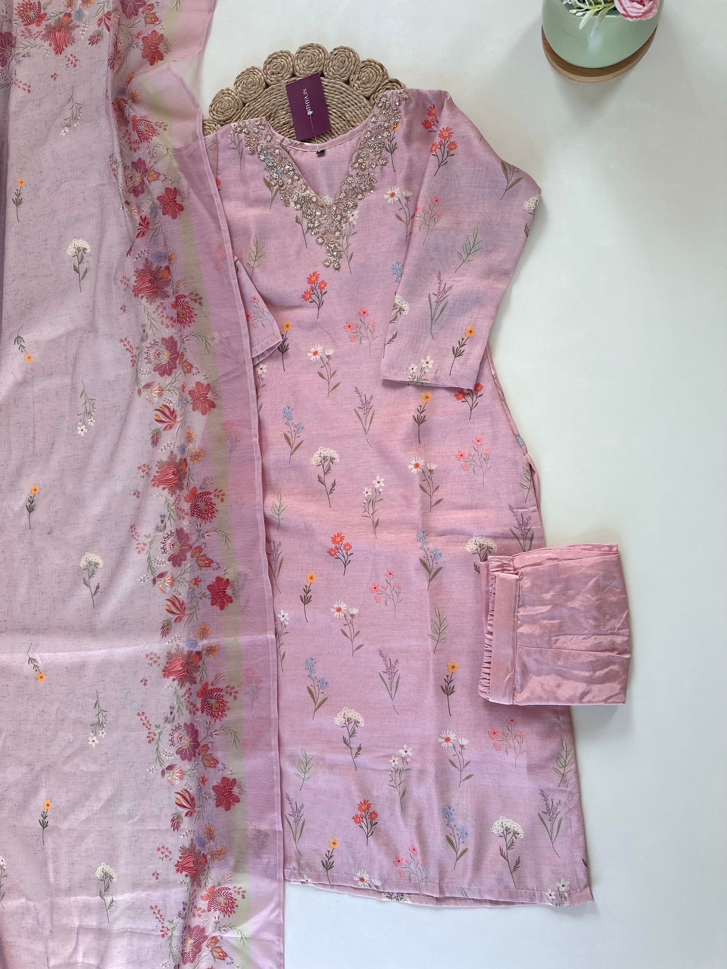 K340 - Russian silk Kurti with Pants and dupatta