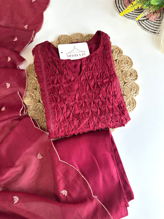 K485 - Mul Chanderi zari work Anarkali with pants and dupatta