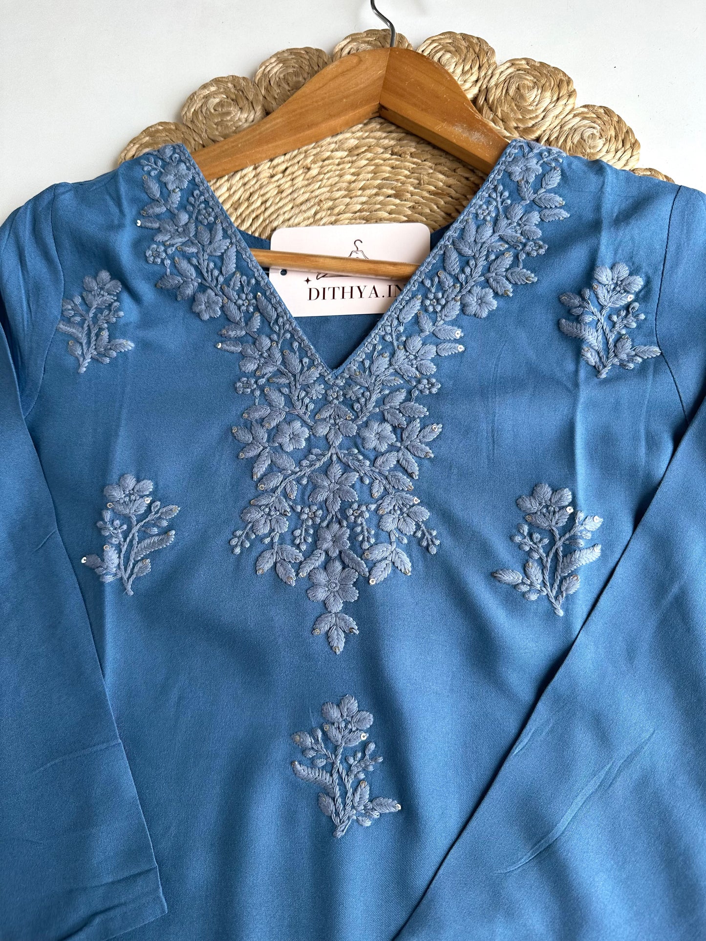 K247 - Mul cotton embroidered straight Kurti with pants