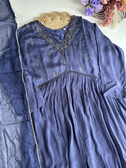 D422-Chinnon Alia cut Anarkali with pants and dupatta