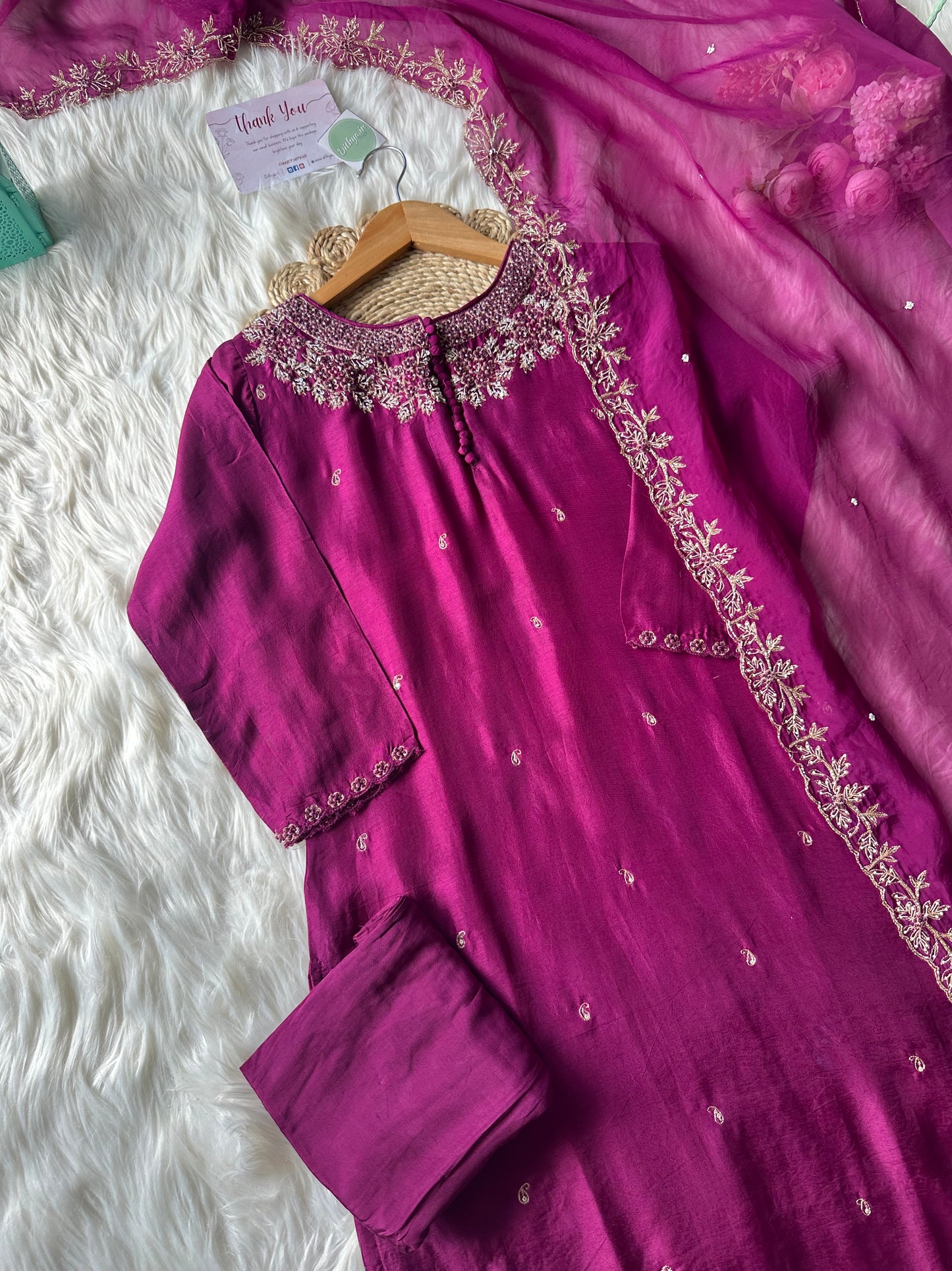 K180 - Muslin silk kurti with pants and dupatta in 4 colours .