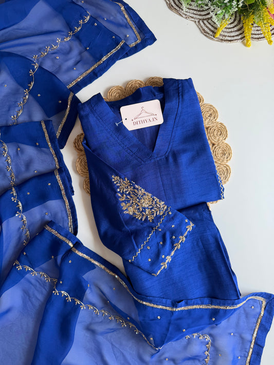 K298 - Russian silk zardosi handwork Anarkali with pants and dupatta