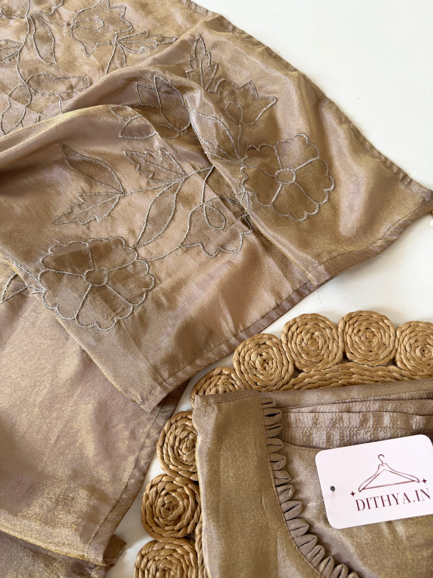 K449 - Kanjivaram silk self zari Aline Kurti with pants and dupatta