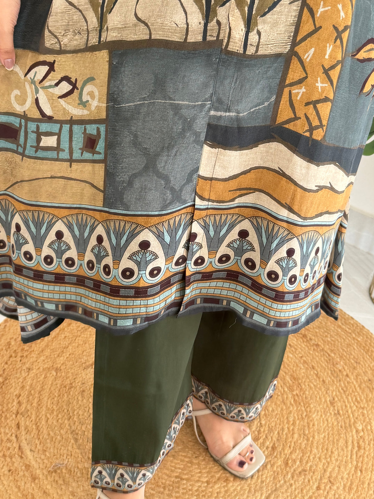 K097 - Pure Crape Ajrakh kaftan with pants