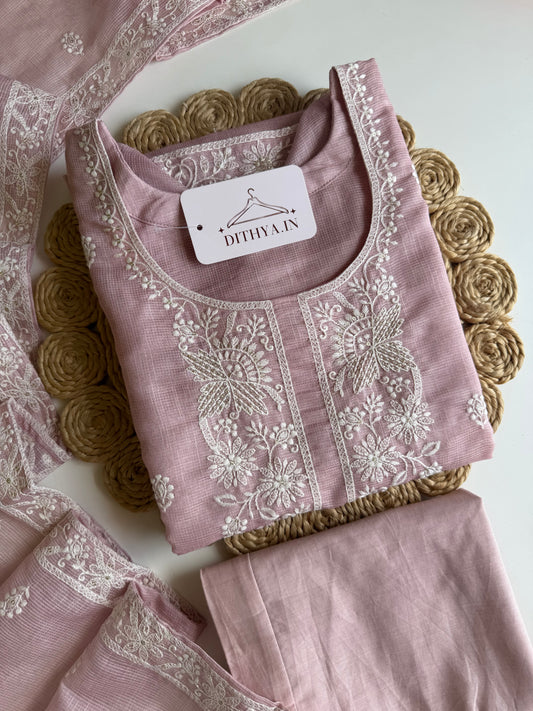 K465 - Kota Doriya embroidered straight Kurti with pants and dupatta