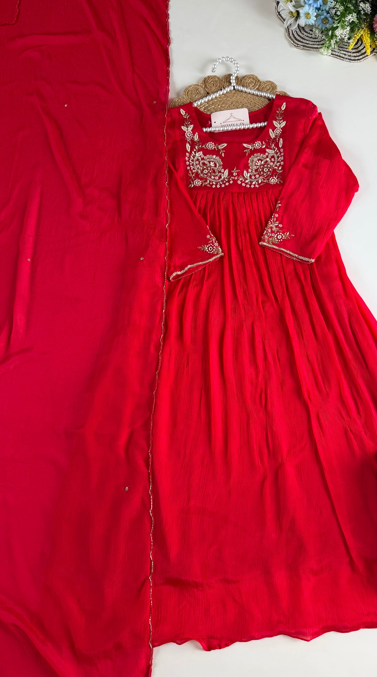 K529 - Pure Chinnon handwork Anarkali with pants and dupatta