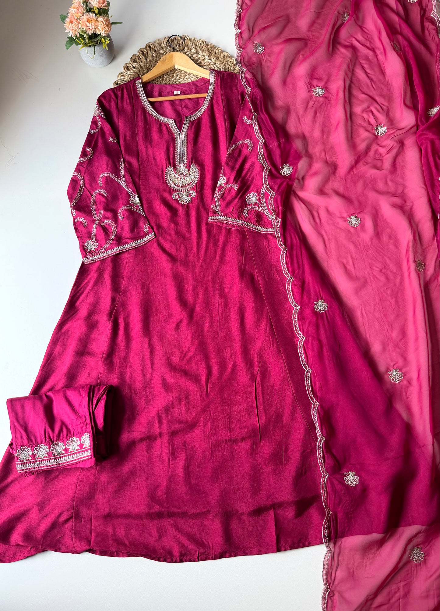 K521 - Russian silk zari work Anarkali with pants and dupatta