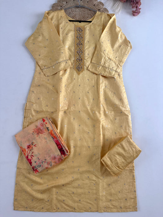 D212 - Muslin silk straight kurti with pants and dupatta