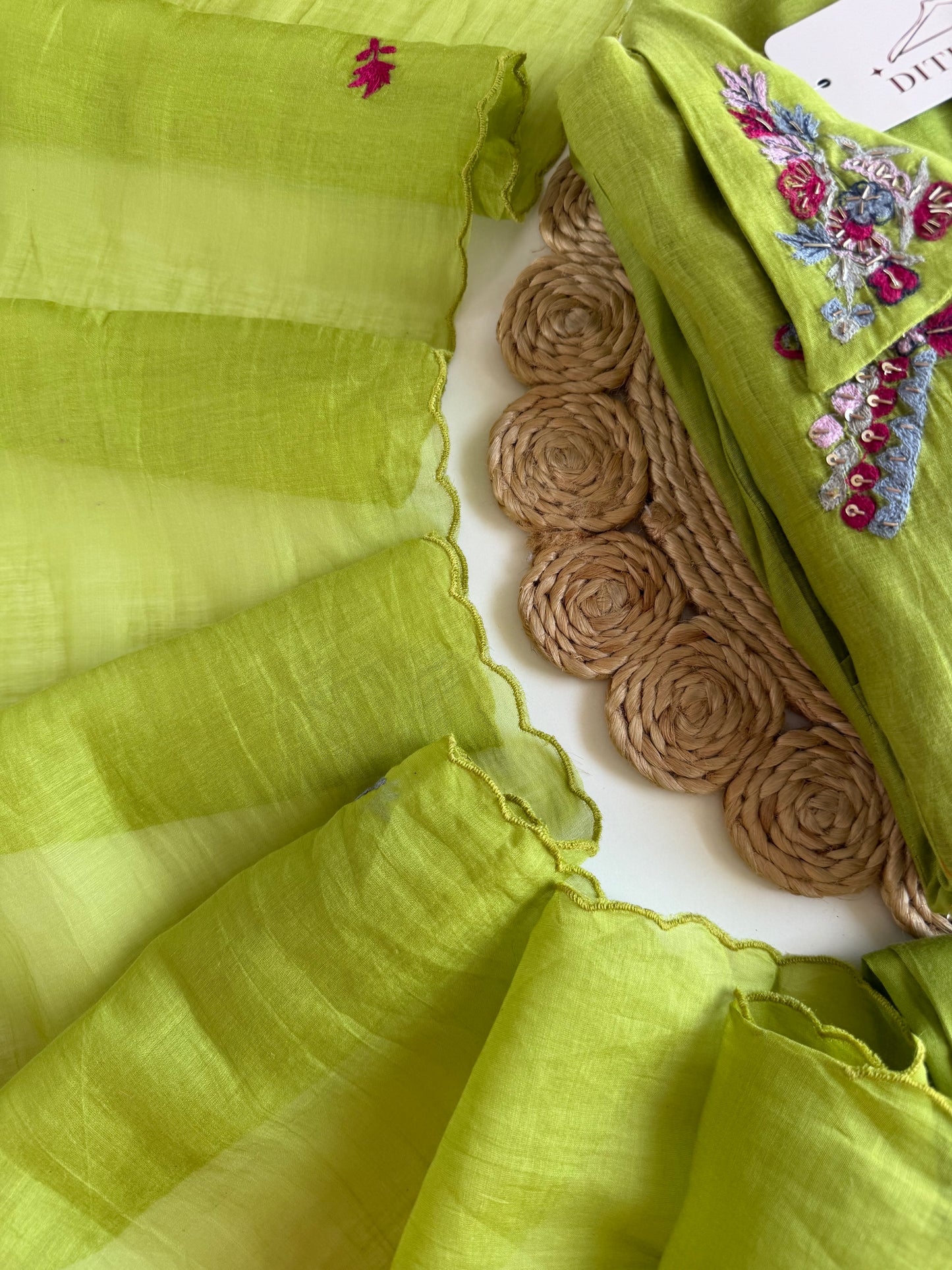 K143 - Mul chanderi handwork Anarkali with pants and dupatta