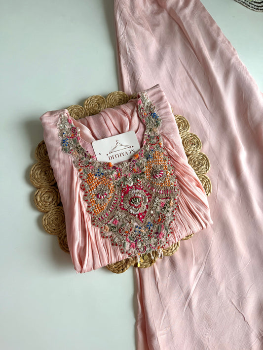 K547 - Chinnon handwork Peplum Kurti with divider pants