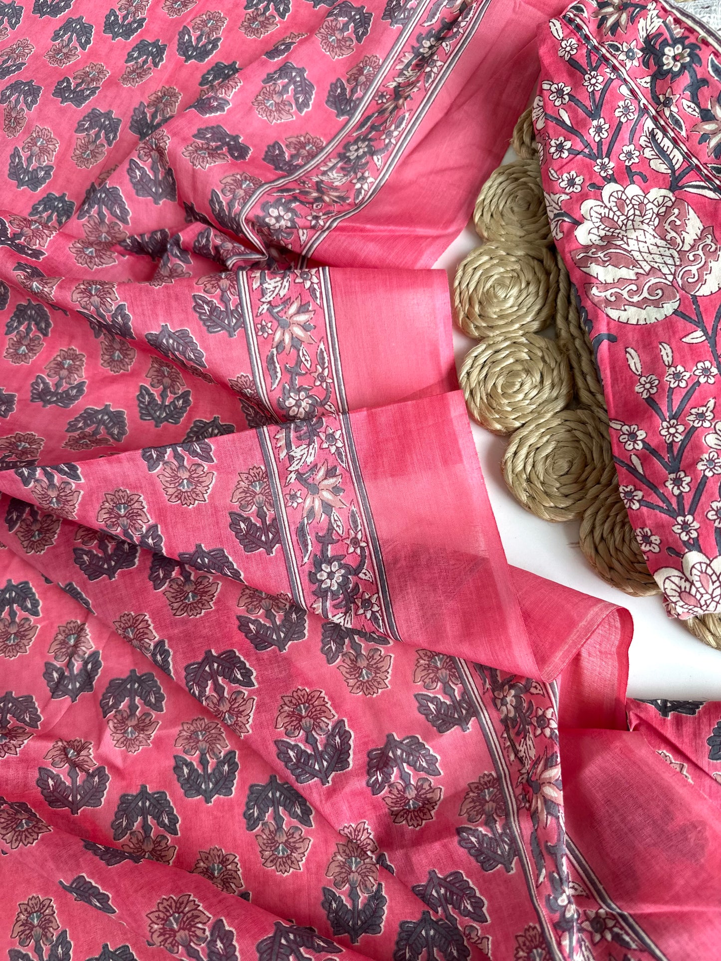 K103 - Cotton floral Anarkali with pants and dupatta