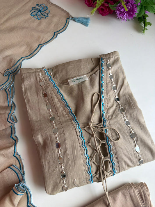 K525 - Muslin mirror work Anarkali with pants and dupatta