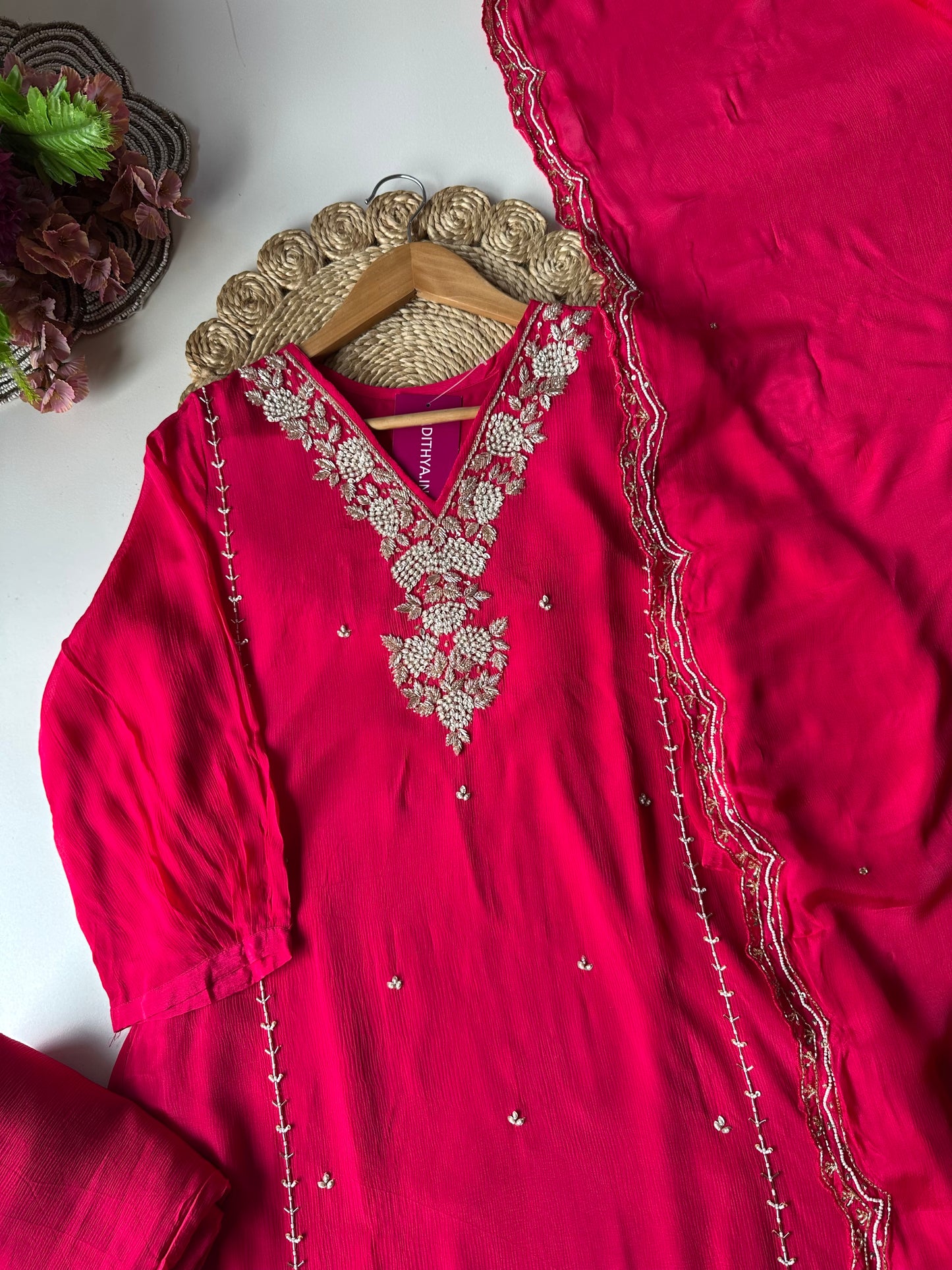 K173 - Chinnon handwork Anarkali with pants and dupatta