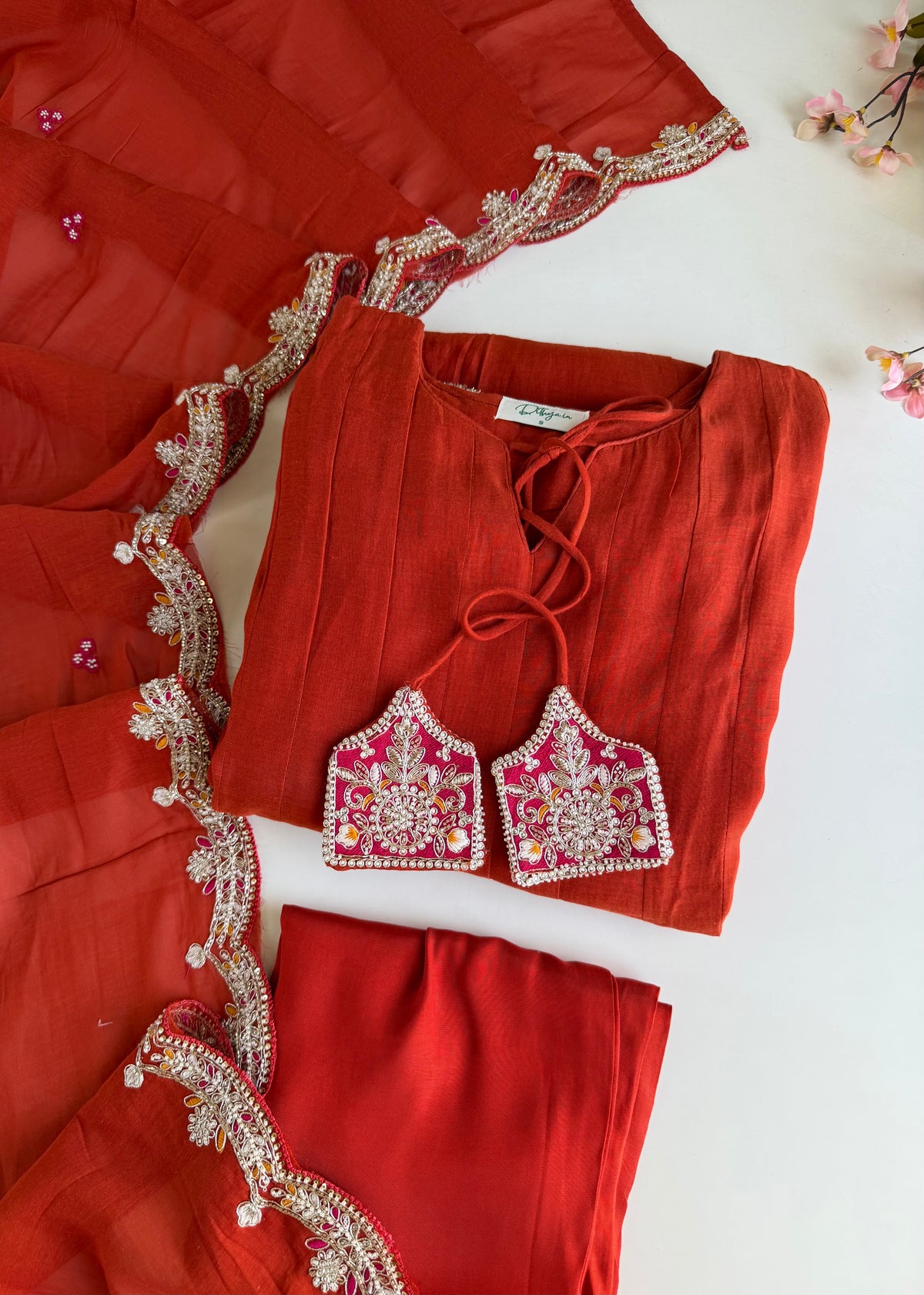 K715 - Surat Mul chanderi handwork Anarkali with pants and dupatta