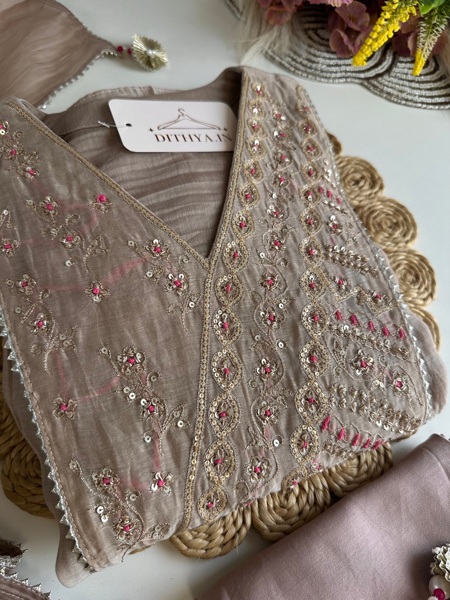 K486 - Mul Chanderi handwork Anarkali with pants and dupatta