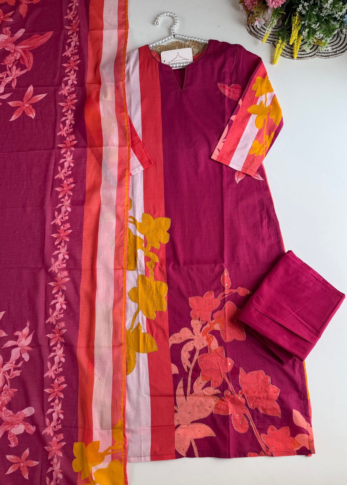 K666 - Mul cotton printed straight Kurti with pants and dupatta