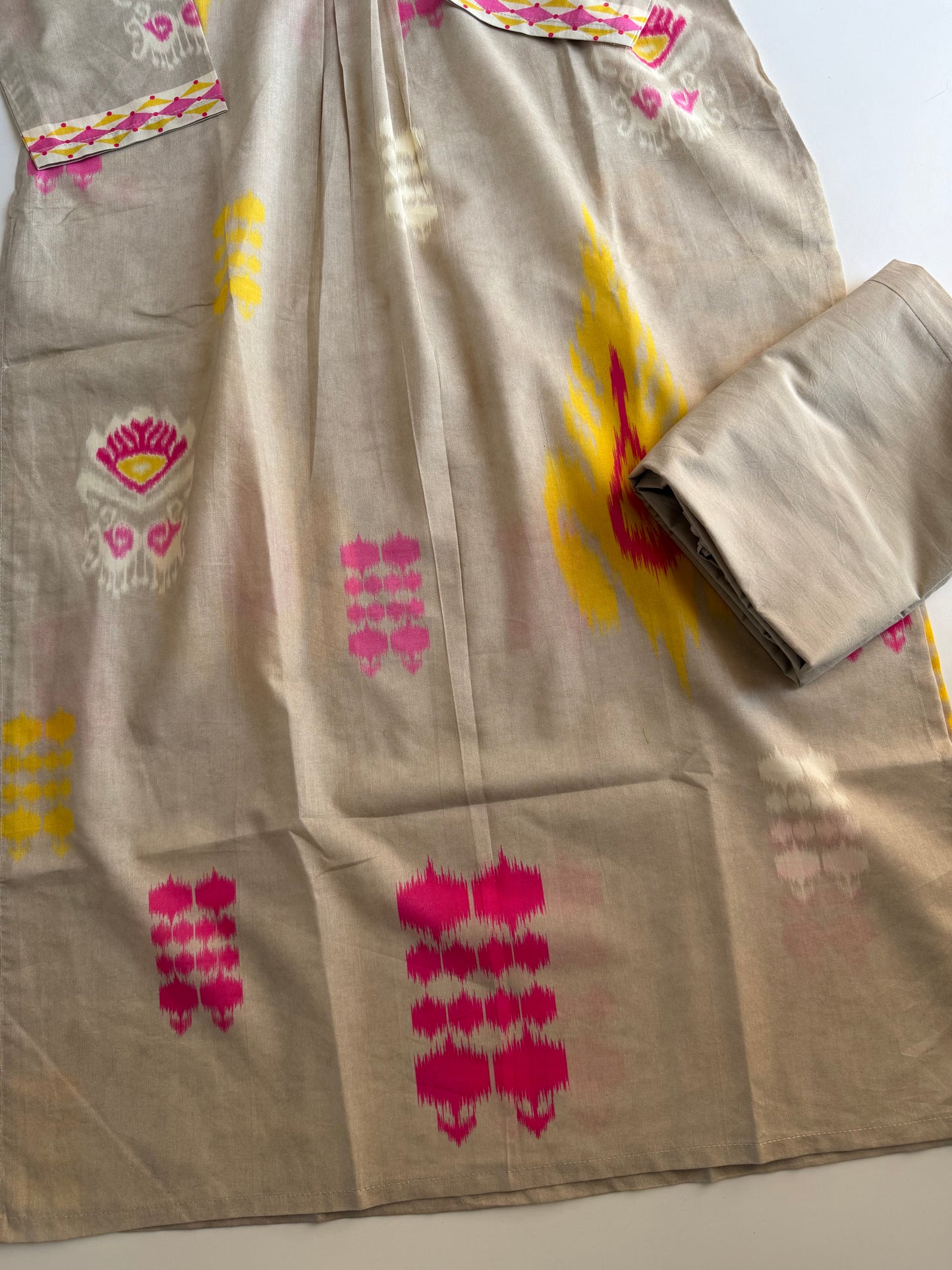 K239 - Mul cotton ikkat Aline Kurti with pants