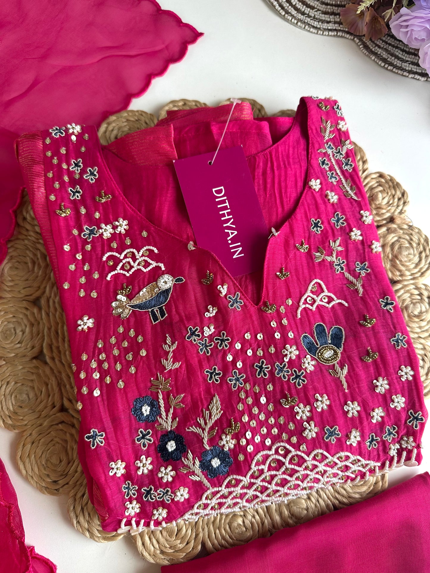 K128 - Mul Chanderi Handwork Anarkali with pants and dupatta