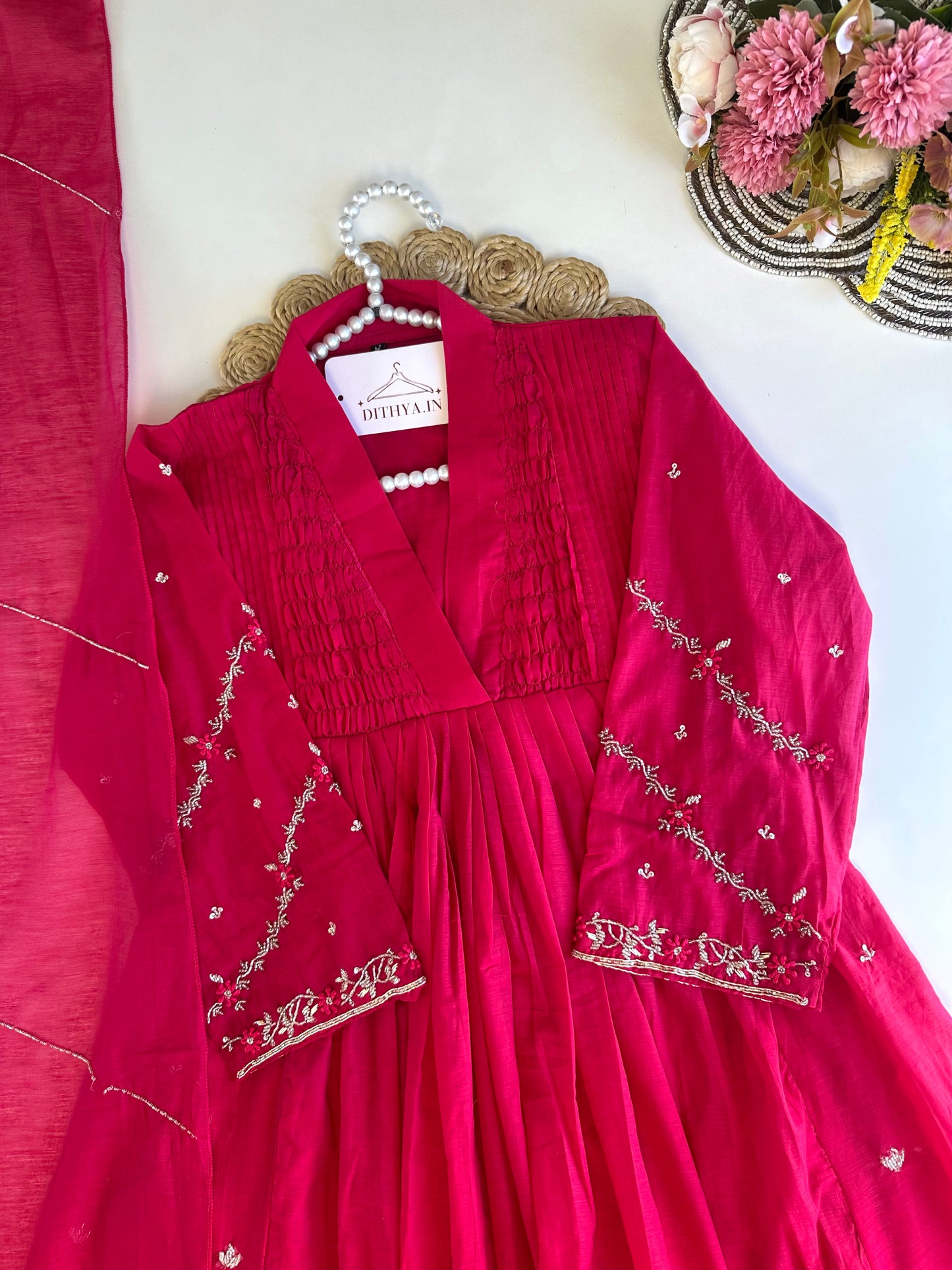 K305 - Mul Chanderi Anarkali with pants and dupatta in 2 colours