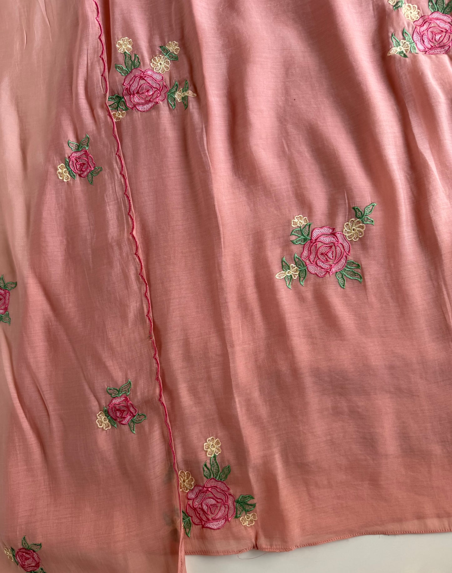 K648 - Surat Mul chanderi embroidered straight Kurti with pants and dupatta