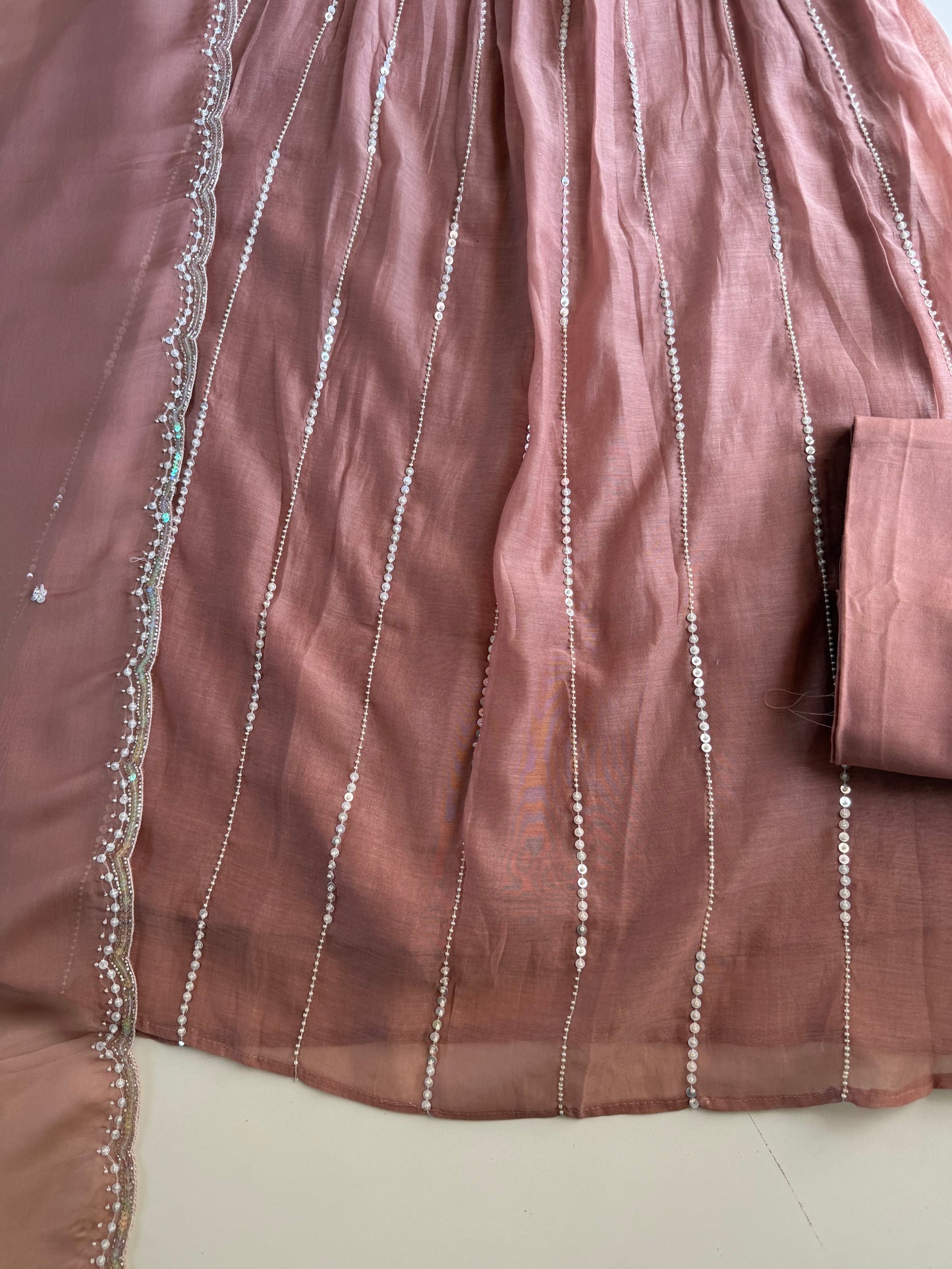 K318 - Mul chanderi handwork Anarkali with pants and dupatta