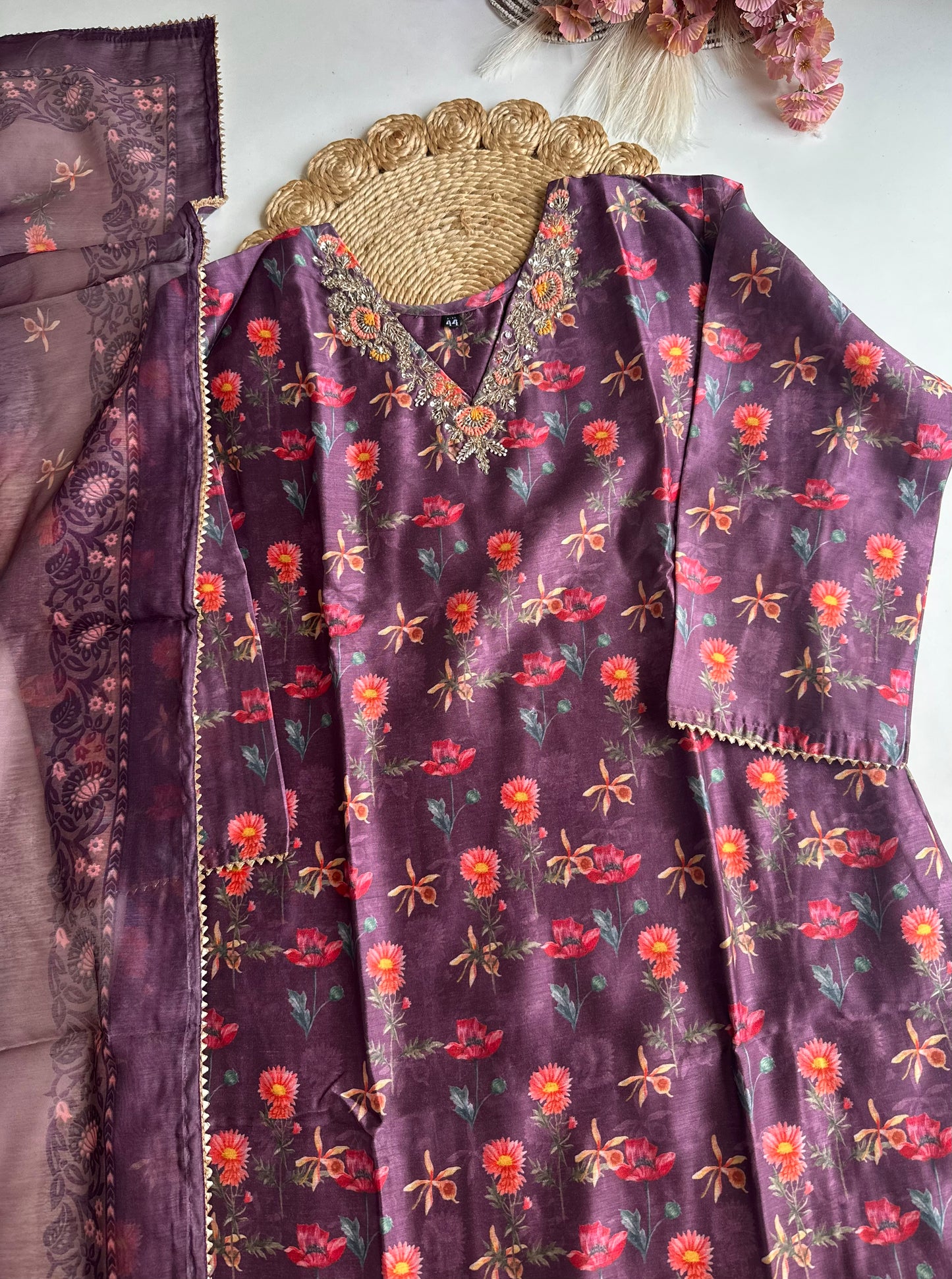 D256 - Dola silk straight kurti with pants and dupatta