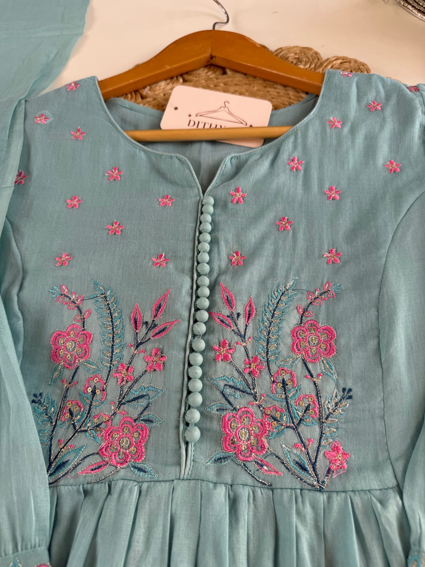 K598 - Cotton embroidered anarkali with pants and dupatta