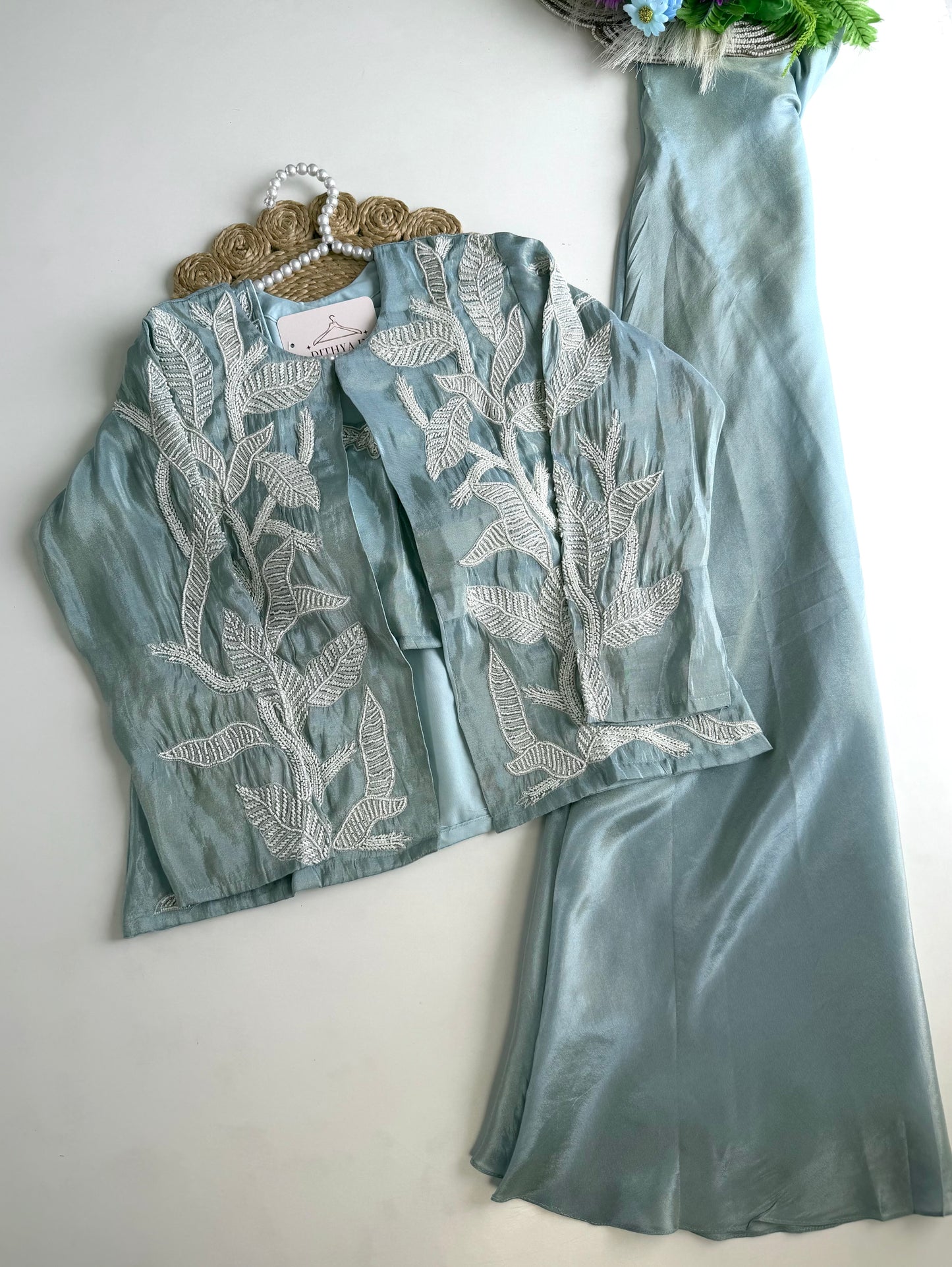 K249 - Tissue silk handwork jacket with inner and divider pants