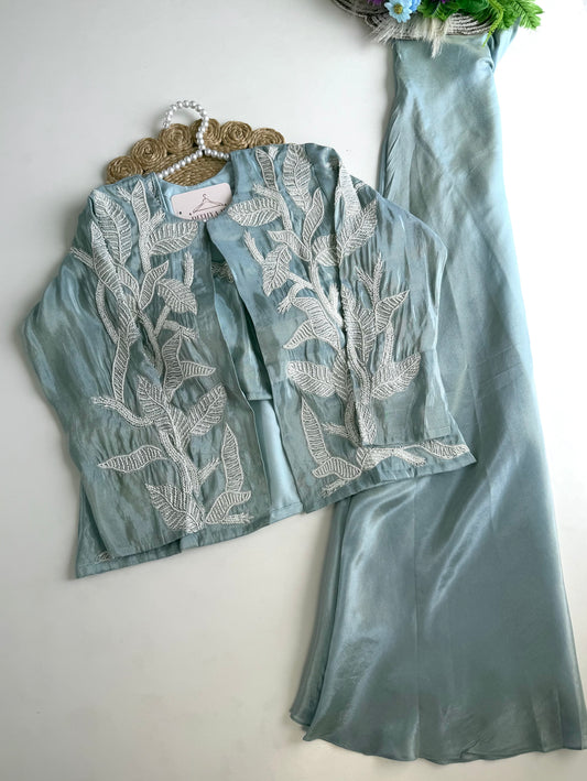 K249 - Tissue silk handwork jacket with inner and divider pants