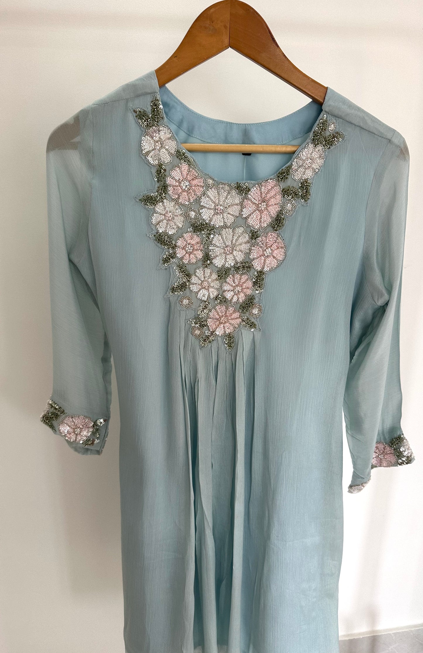 K227 - Chinnon handwork Aline Kurti with pants in 2 colours