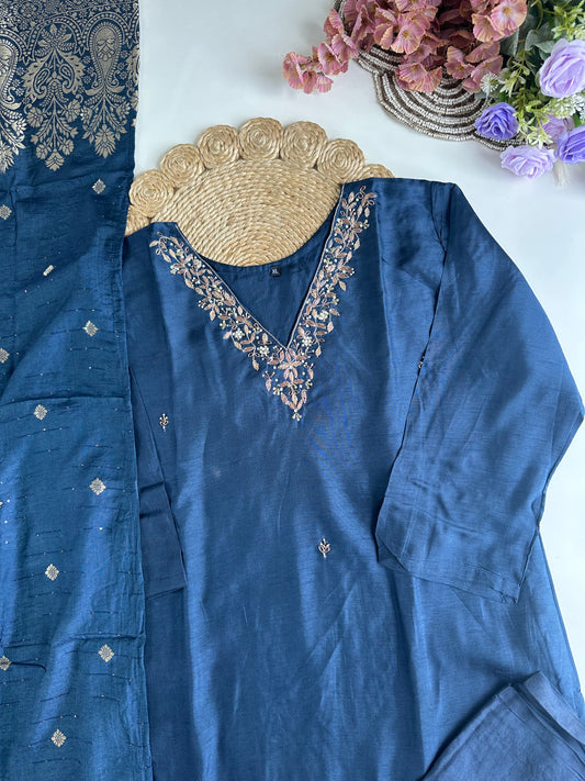 D284 - Dola silk straight kurti with pants and dupatta