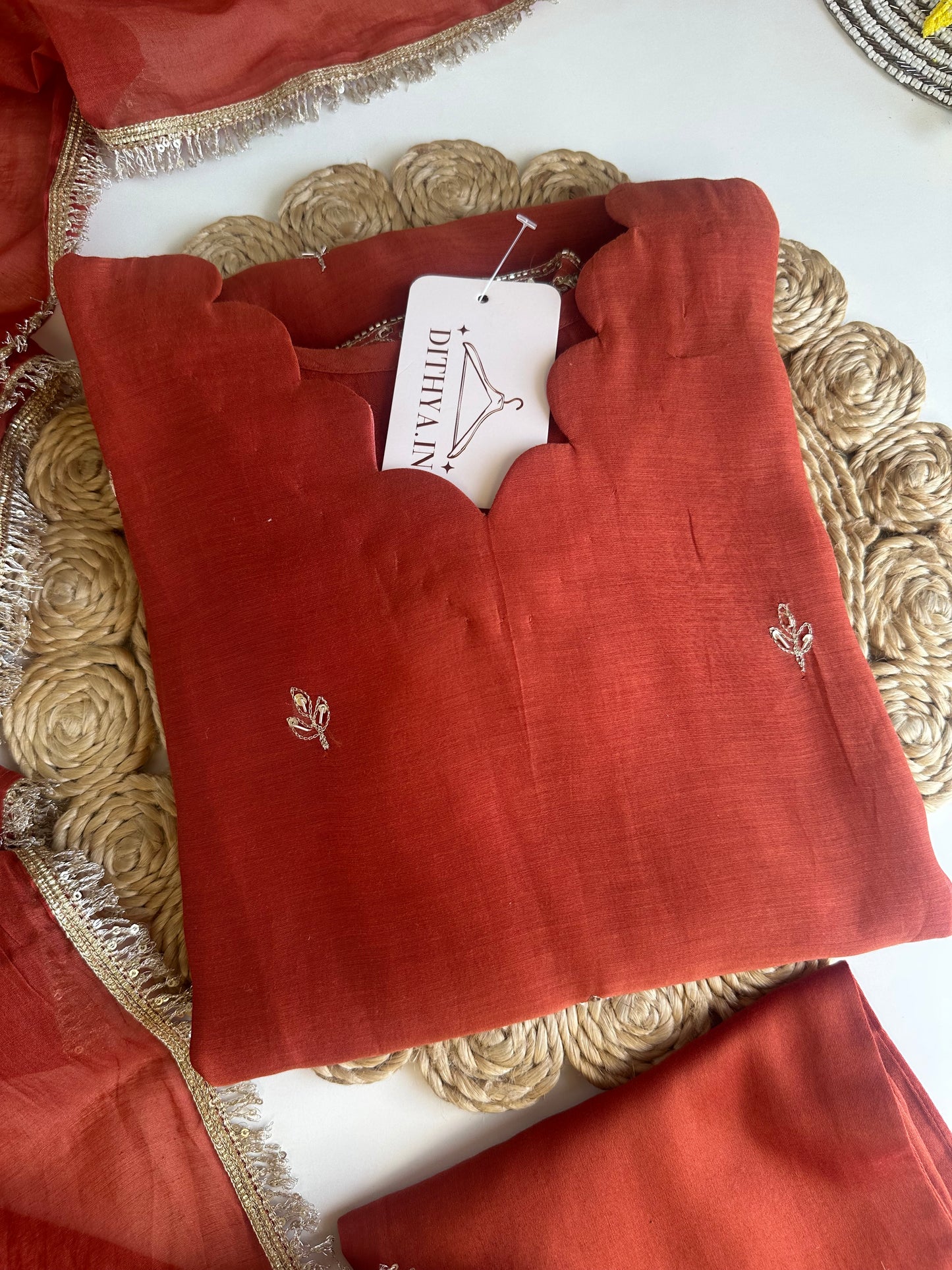K430 - Mul Chanderi handwork Anarkali with pants and dupatta in 2 colours