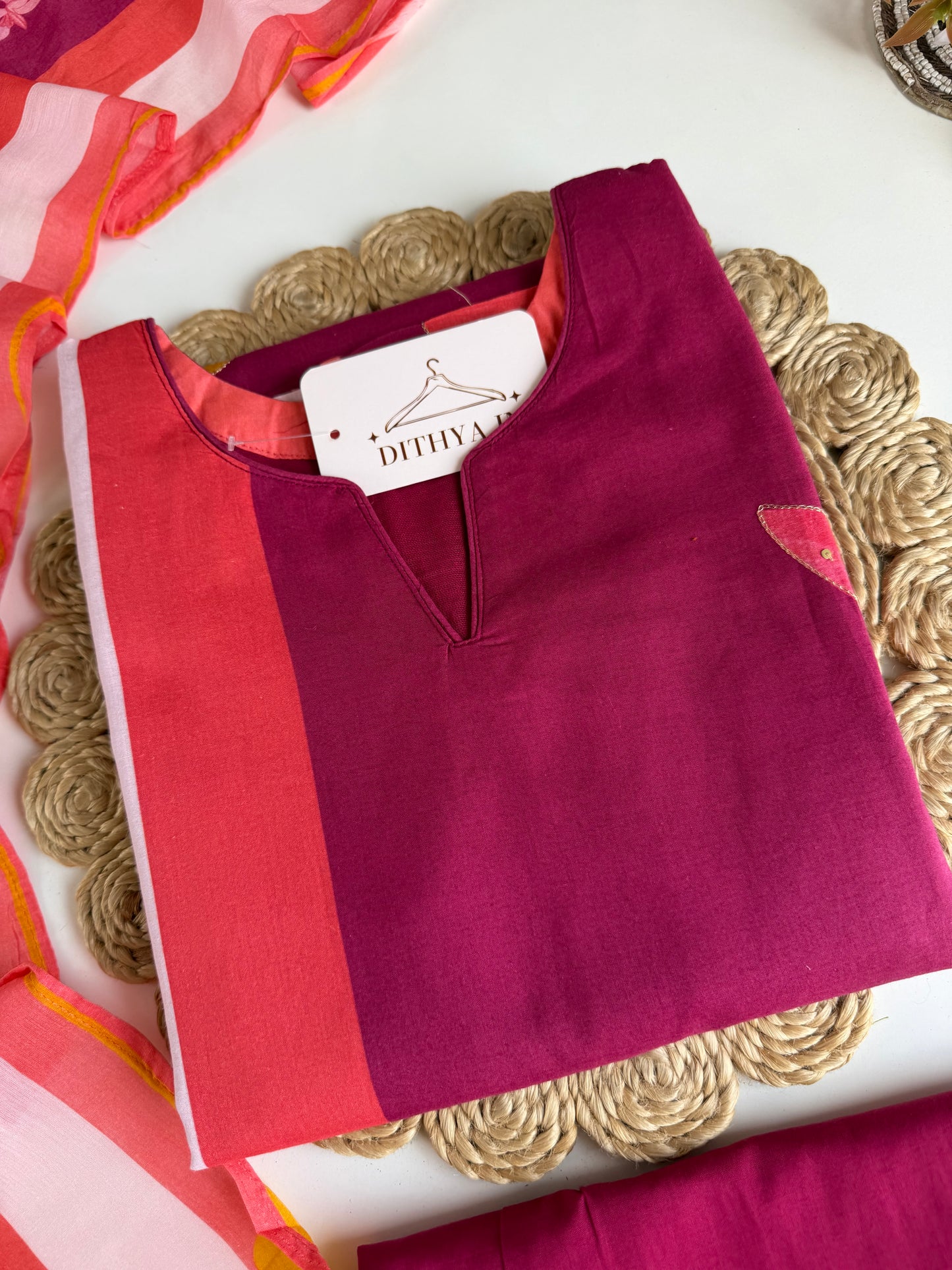 K666 - Mul cotton printed straight Kurti with pants and dupatta