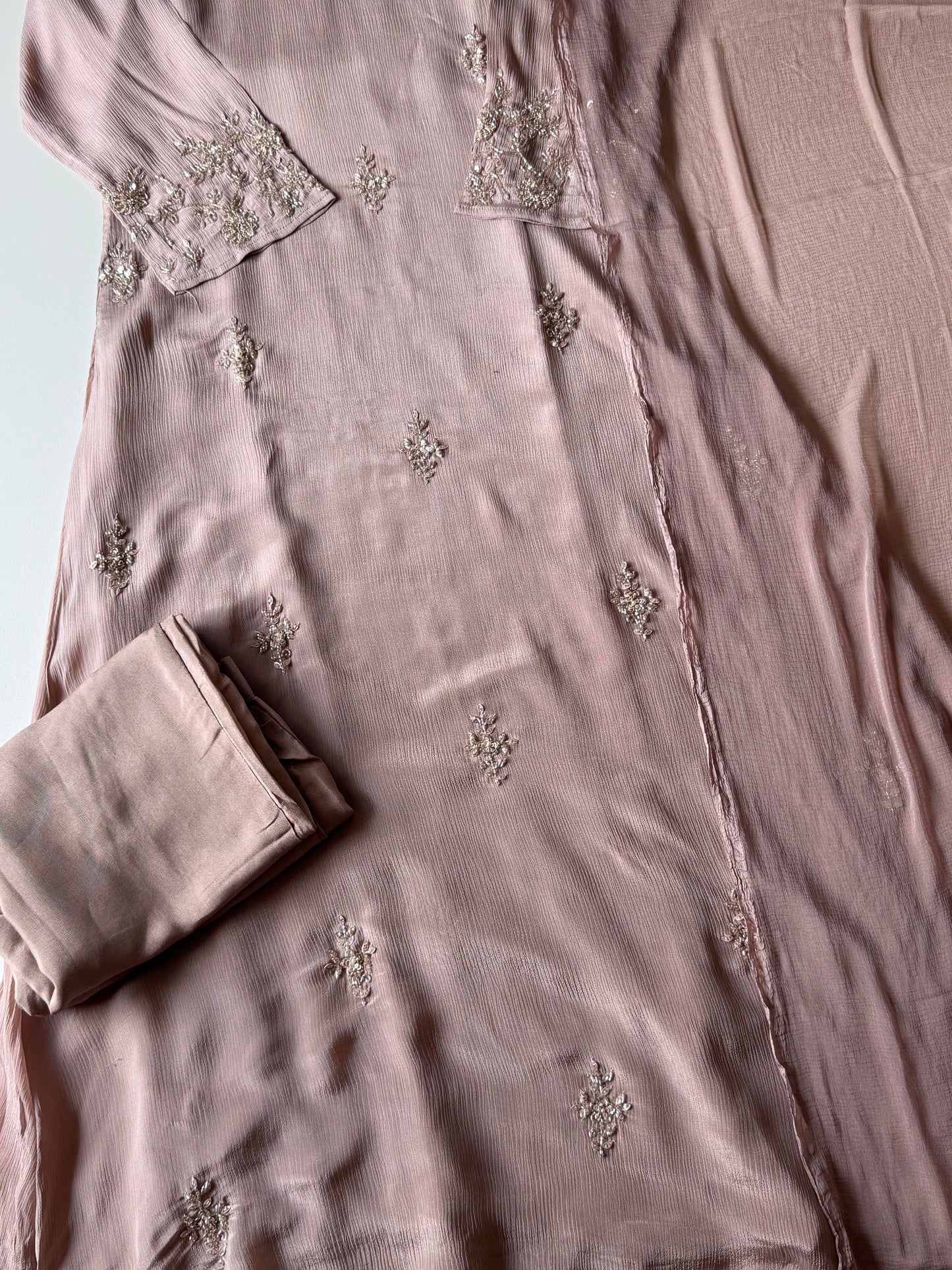 K365 - Pure Chinnon handwork aline Kurti with pants and dupatta