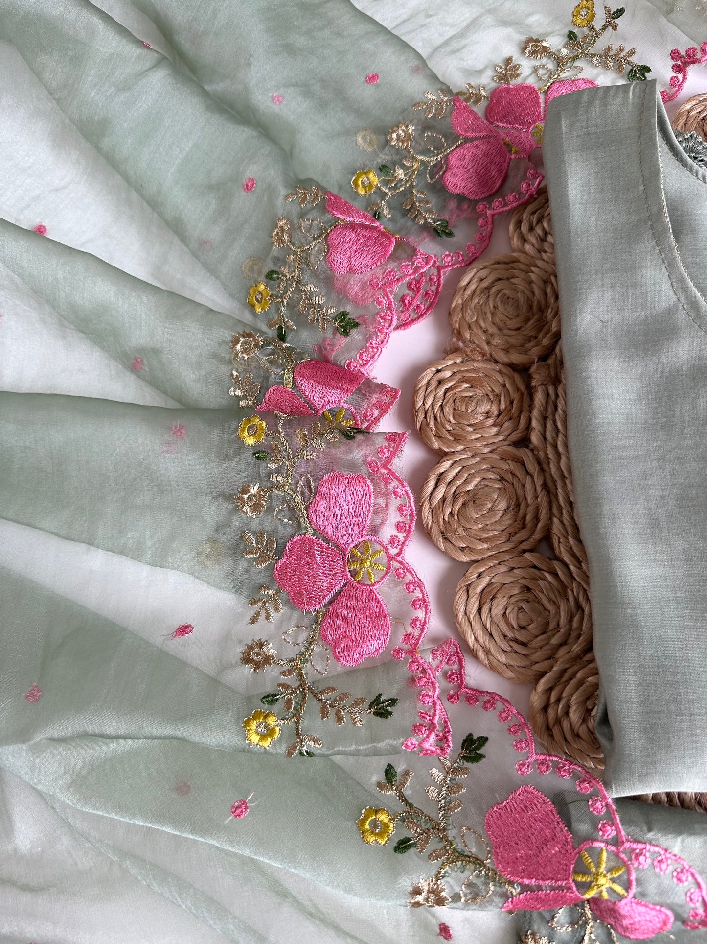 K147 - Roman silk embroidered straight Kurti with pants and dupatta