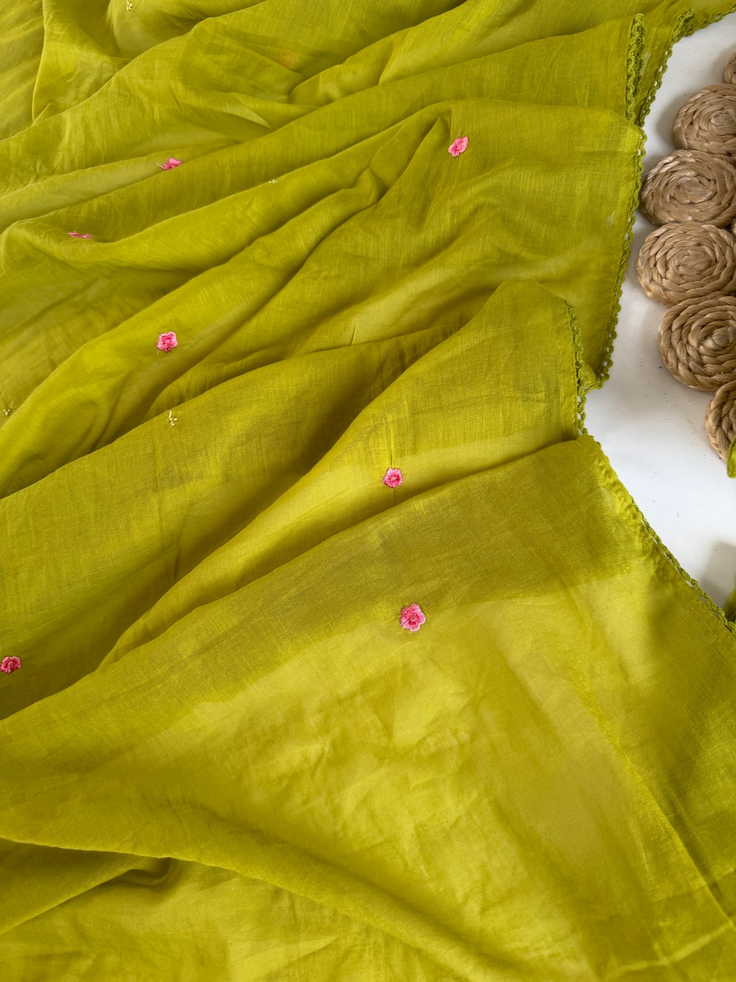 K630 - Mul cotton embroidered Aline Kurti with pants and dupatta