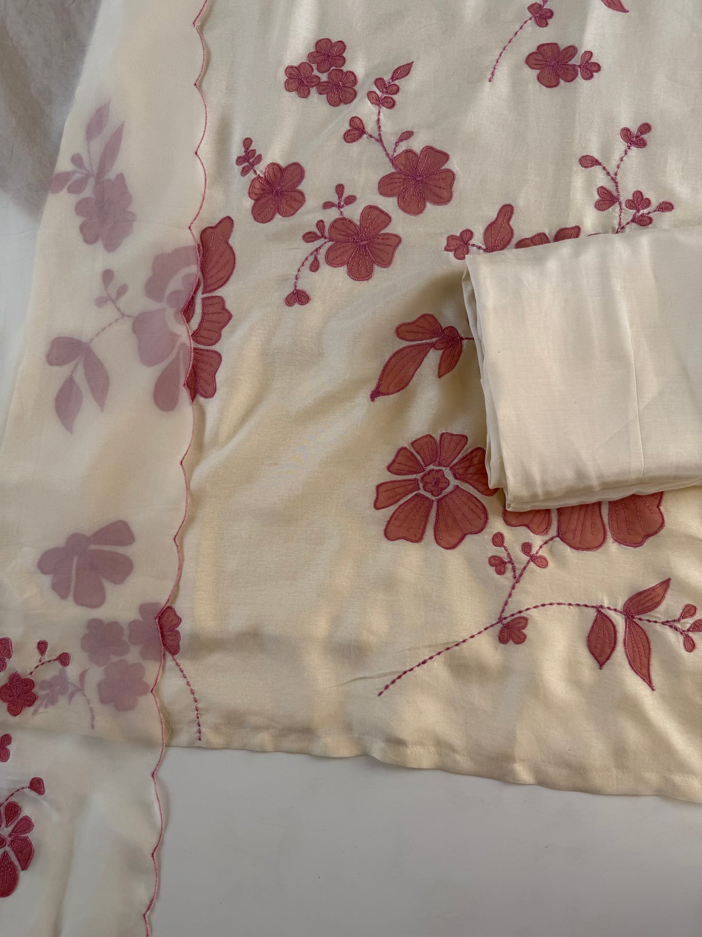 K603 - Russian silk appliqué work straight Kurti with pants and dupatta