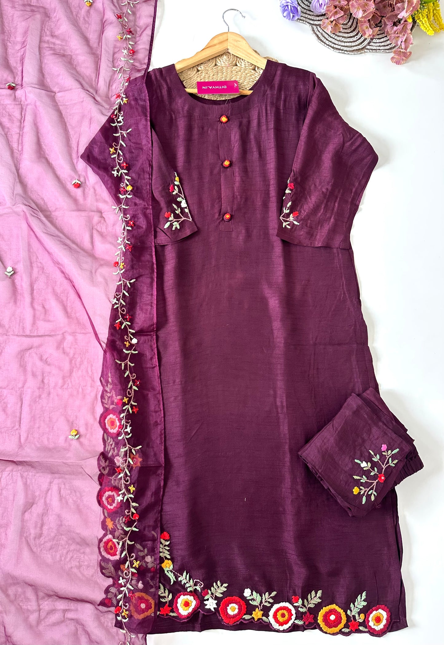 D428 - Dola silk straight Kurti with pants and dupatta