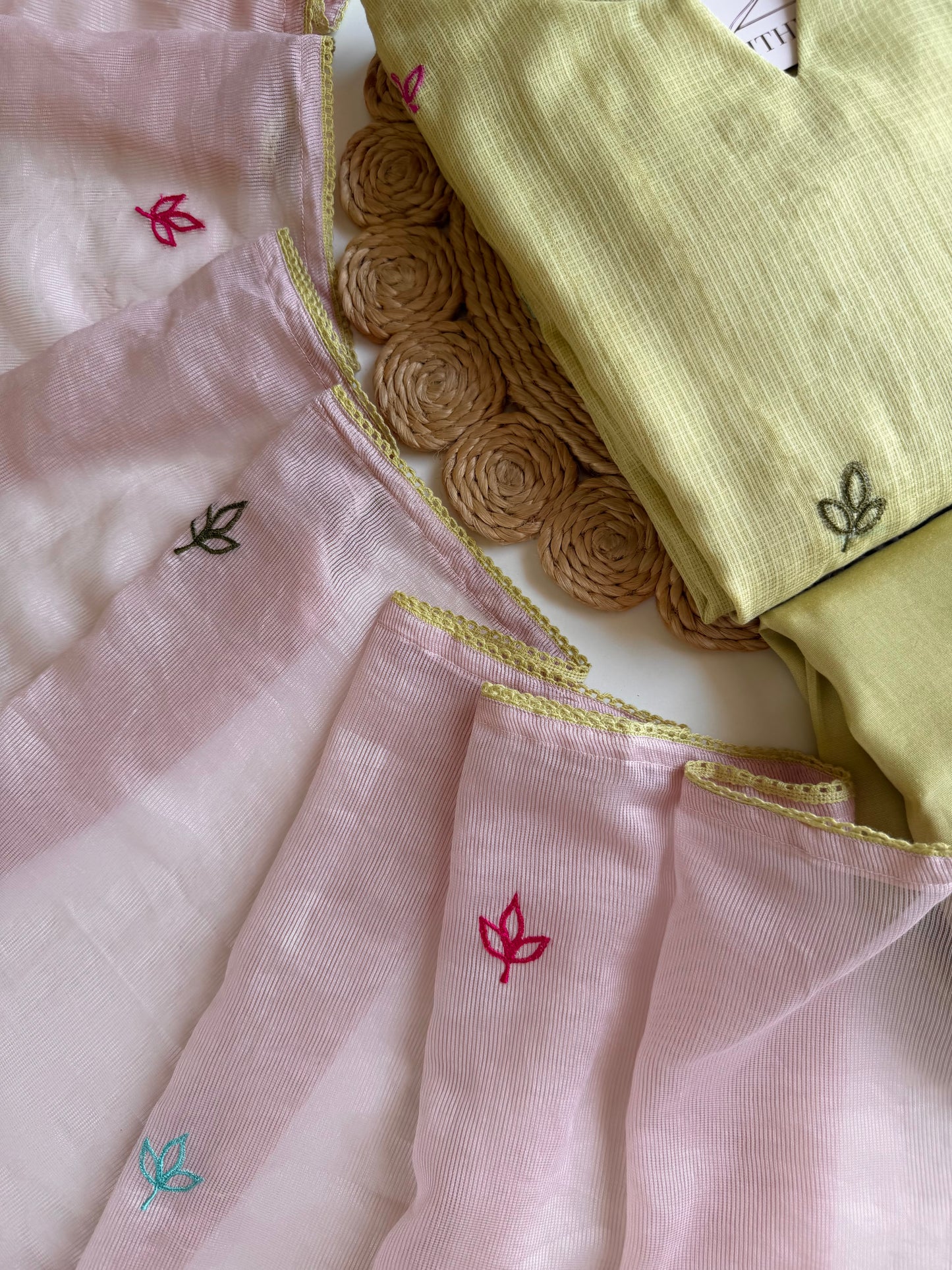 K077 - Kota doriya embroidered Aline Kurti with pants and dupatta