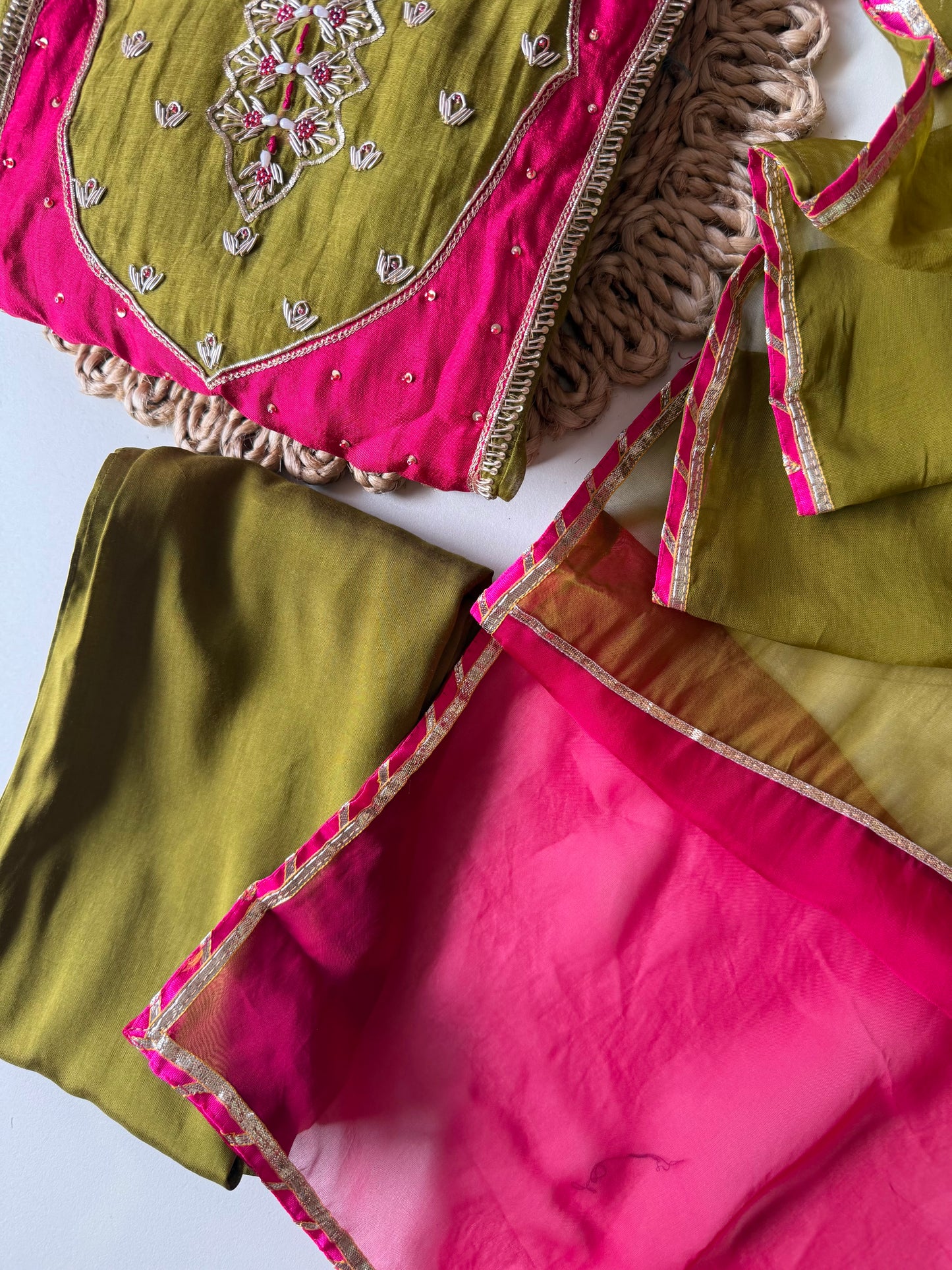 K051 - Mul chanderi handwork Anarkali with pants and dupatta