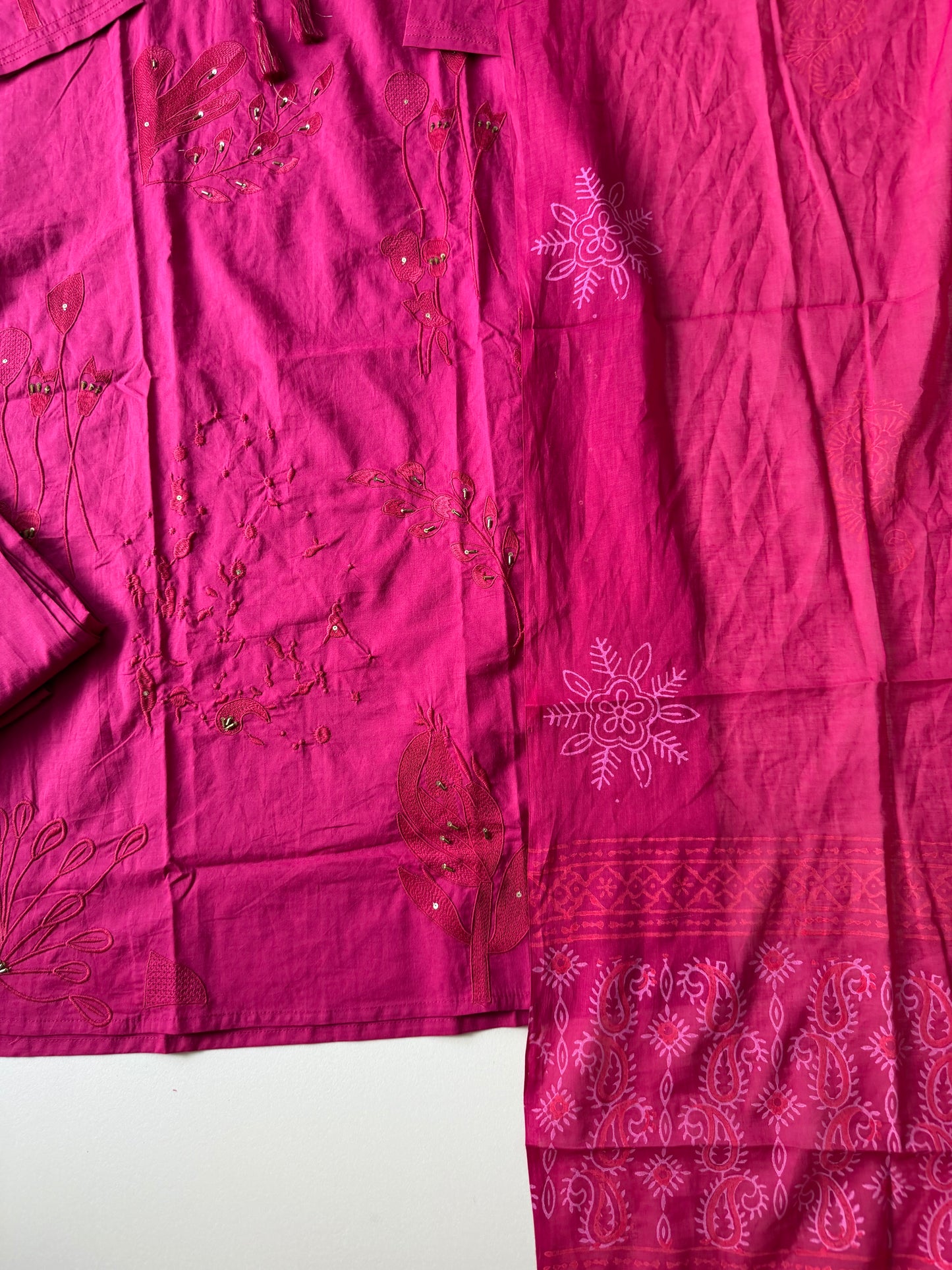 K583 - Cotton embroidery straight Kurti with pants and dupatta in 2 colours