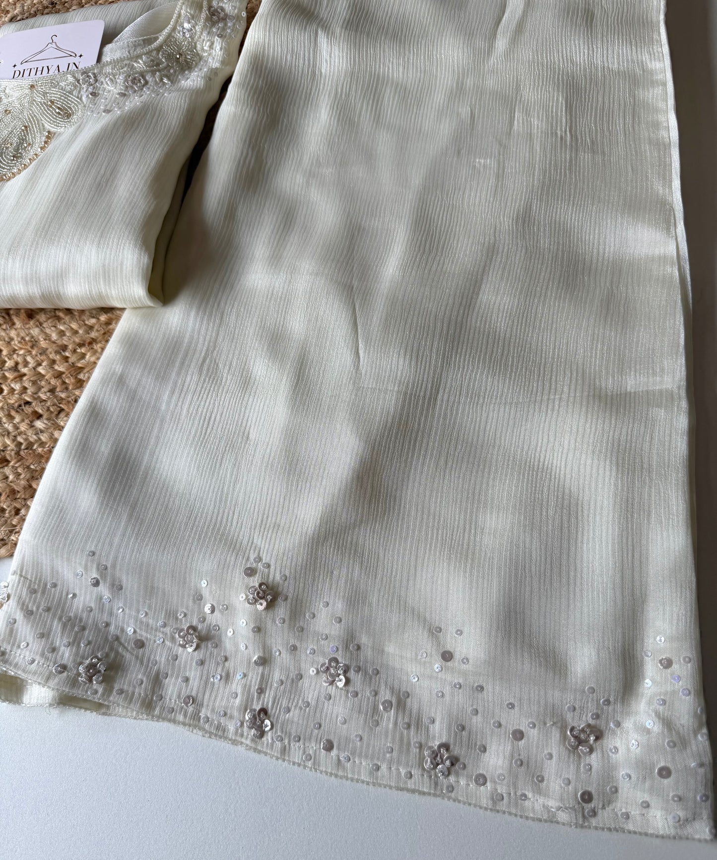K335 - Pure Chinnon handwork Kurti with divider pants and dupatta